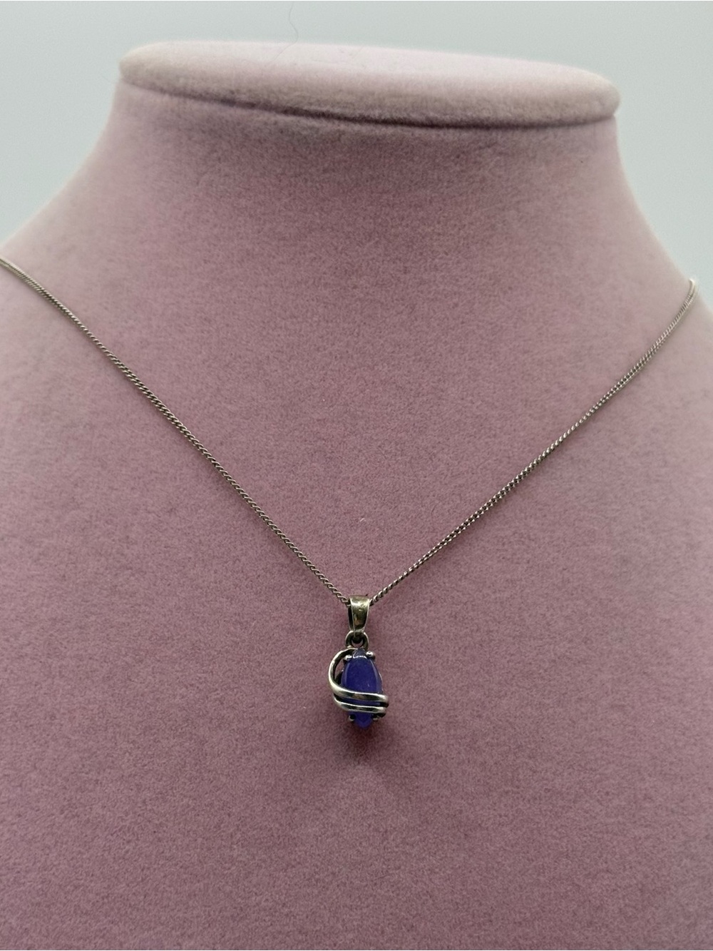 Sterling Silver Wrapped lavender Jade Teardrop Pendant Necklace